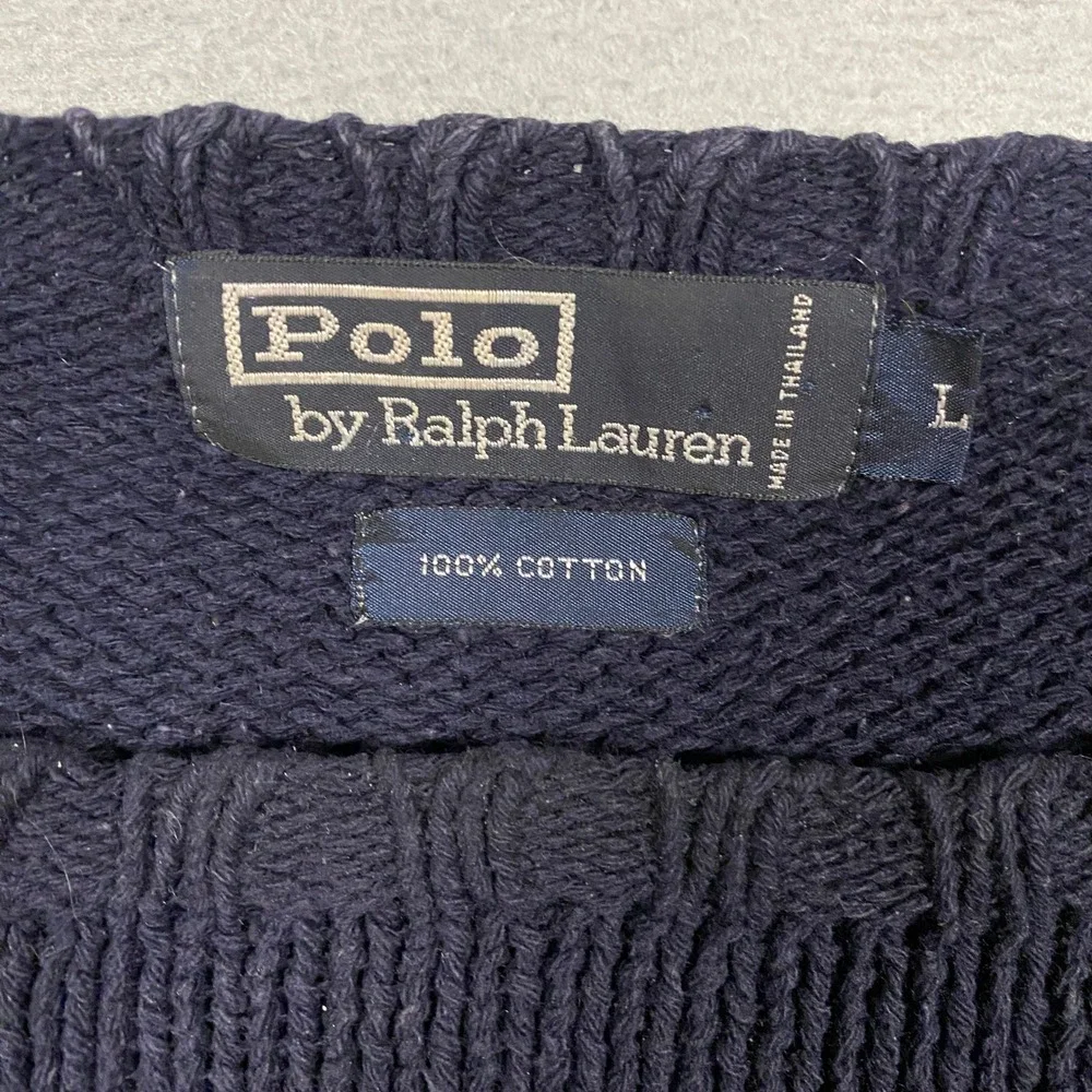 Vintage Polo Ralph Lauren Sweater Mens Large Blue Cotton Knit Crewneck Pony Logo